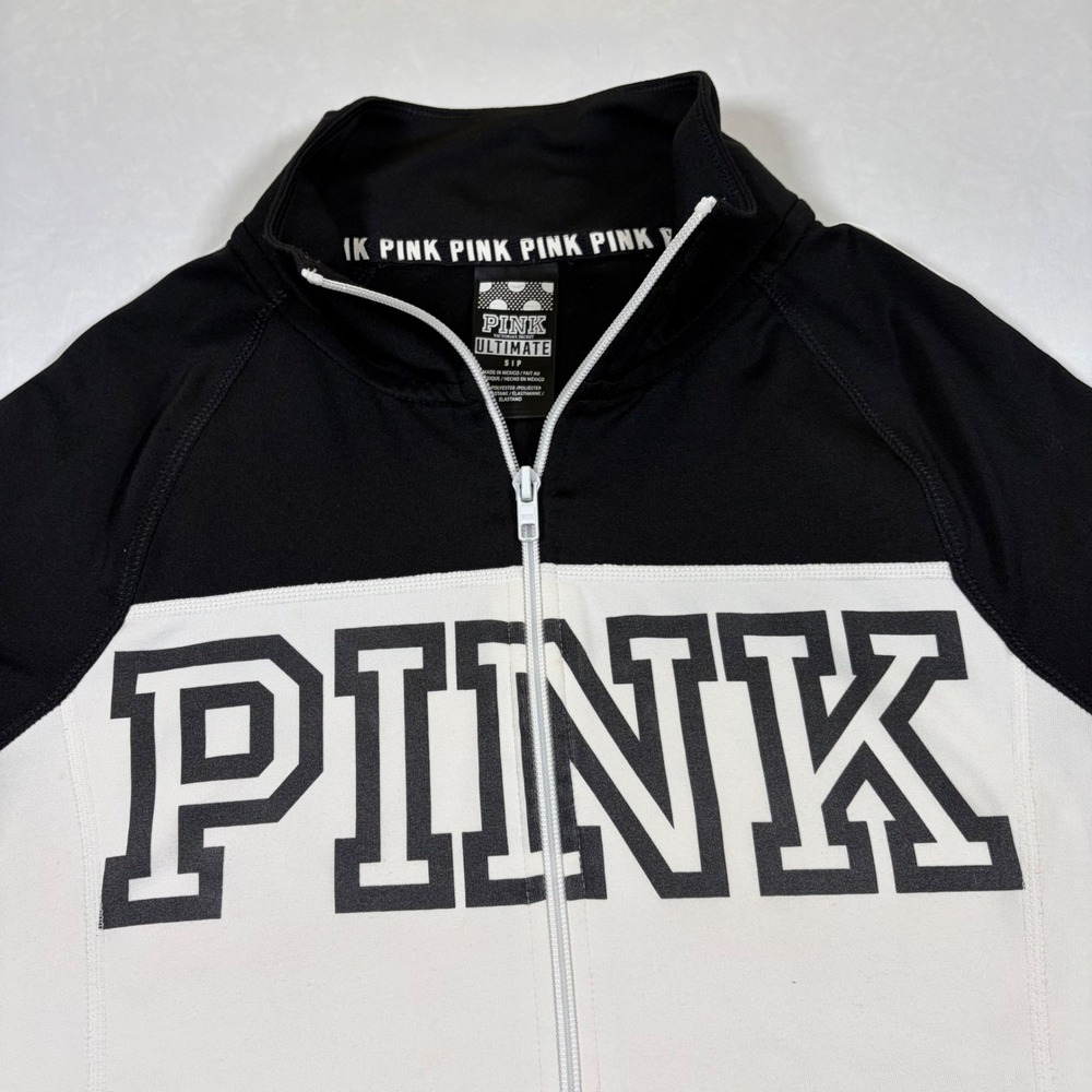 Pink Victoria's Secret Ultimate Quarter Zip Pullover Black White Logo Small - Picture 2 of 12